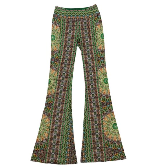 Wolven Fauna Flare Legging Pant S Colorful Stretch Bell Bottom Hippie Retro - Picture 1 of 12
